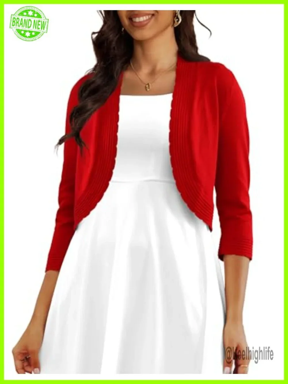 3/4 Sleeve Cropped Cardigan Sweater Open Front Bolero Shrug